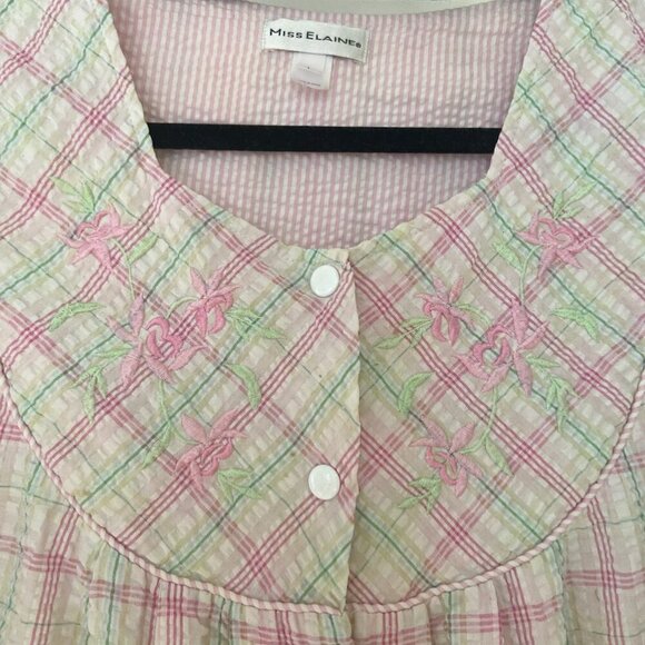 Miss Elaine Vintage Short Sleeve Button Down Nightgown With Pockets Size Large - Picture 4 of 12